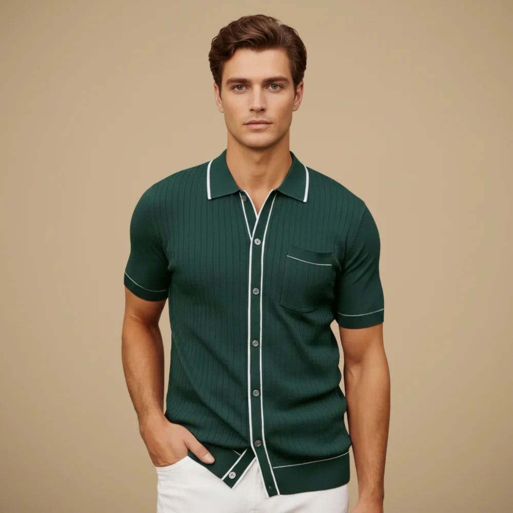 Men's Button Up Knitted Polo Shirt Fashion Grand