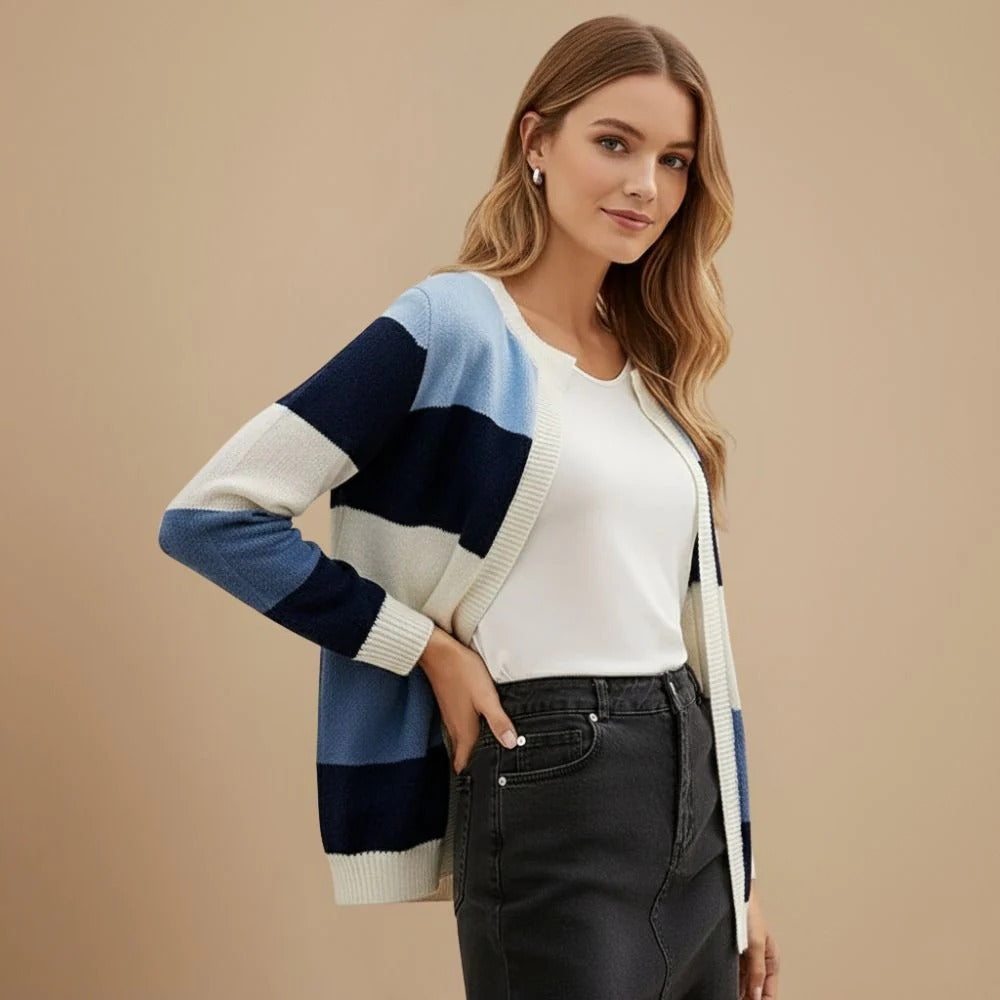 Women's Collarless Striped Long Sleeve Jacket Fashion Grand