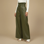 Women's high-waisted leather wide-leg trousers