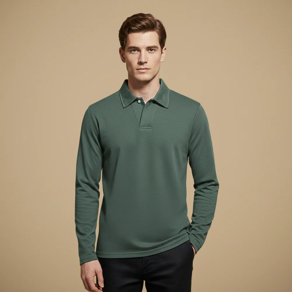 Men's long sleeve polo shirt with turned-down collar