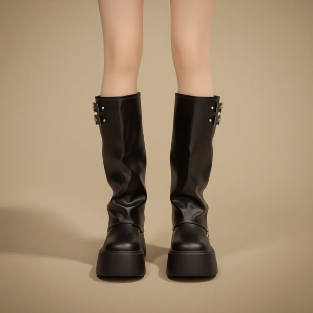 Women's buckle detail platform boots Fashion Grand