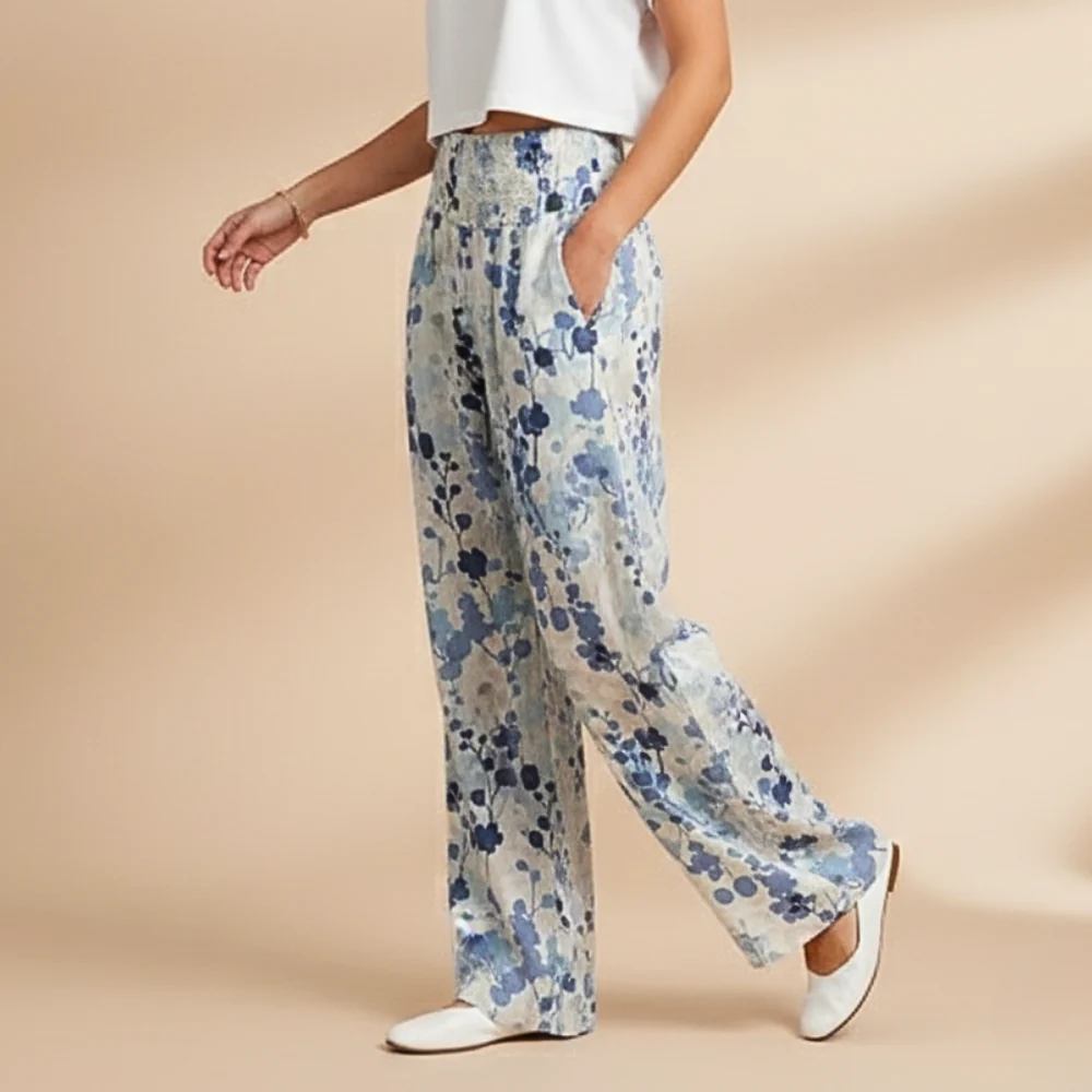 Women's Wide Leg Summer Print Trousers Fashion Grand