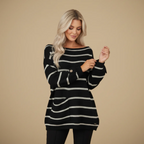 Women Striped Wide Neck Relaxed Fit Jumper Fashion Grand