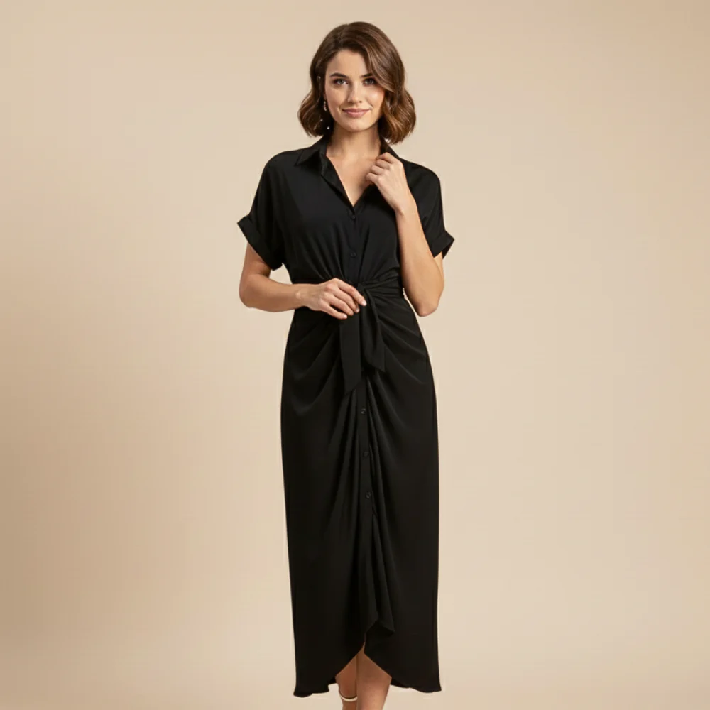 Women's Midi Dress with Waist Tie Fashion Grand