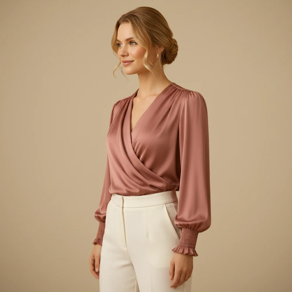 Women V Neck Long Lantern Sleeve Blouse Fashion Grand