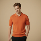 Men's short sleeved knitted v-neck polo shirt