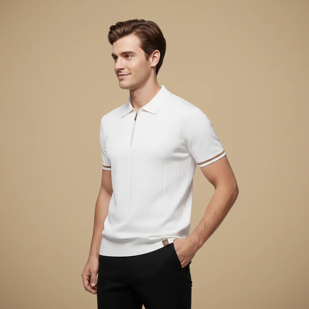 Men's quarter zip-up slim fit solid polo shirt