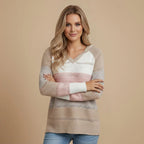 Striped Knitted V-Neck Jumper Sweater for Women Fashion Grand