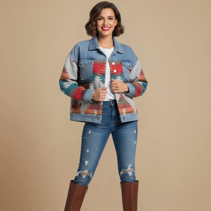 Retro Patchwork Button Closure Jacket for Women Fashion Grand