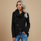 Ladies Knit Sweater Cowl Neck Button Detail Fashion Grand