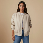 Women's Fashion Long Sleeve Zipper Bomber Jacket Fashion Grand