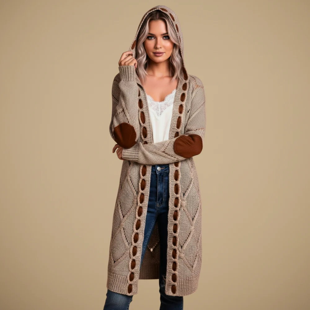 Women Long Knitted Hooded Cardigan Fashion Grand
