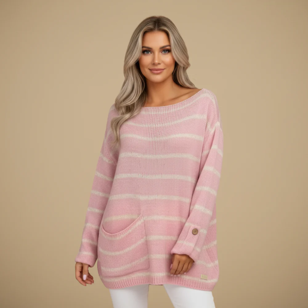 Women Striped Wide Neck Relaxed Fit Jumper Fashion Grand