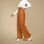 Women's high-waisted leather wide-leg trousers