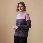 Women's Knit Sweater High Neck Line Pattern Fashion Grand