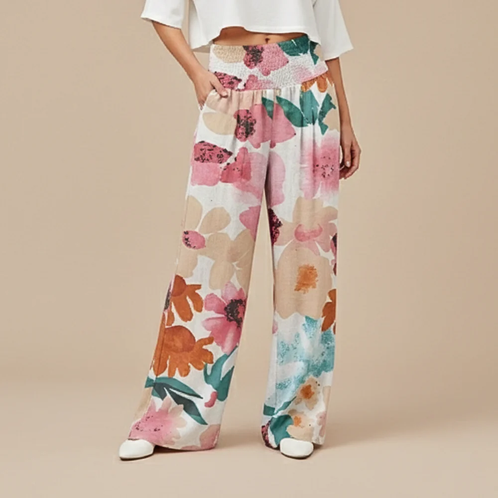 Women's Wide Leg Summer Print Trousers Fashion Grand