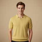 Men's short sleeved knitted v-neck polo shirt