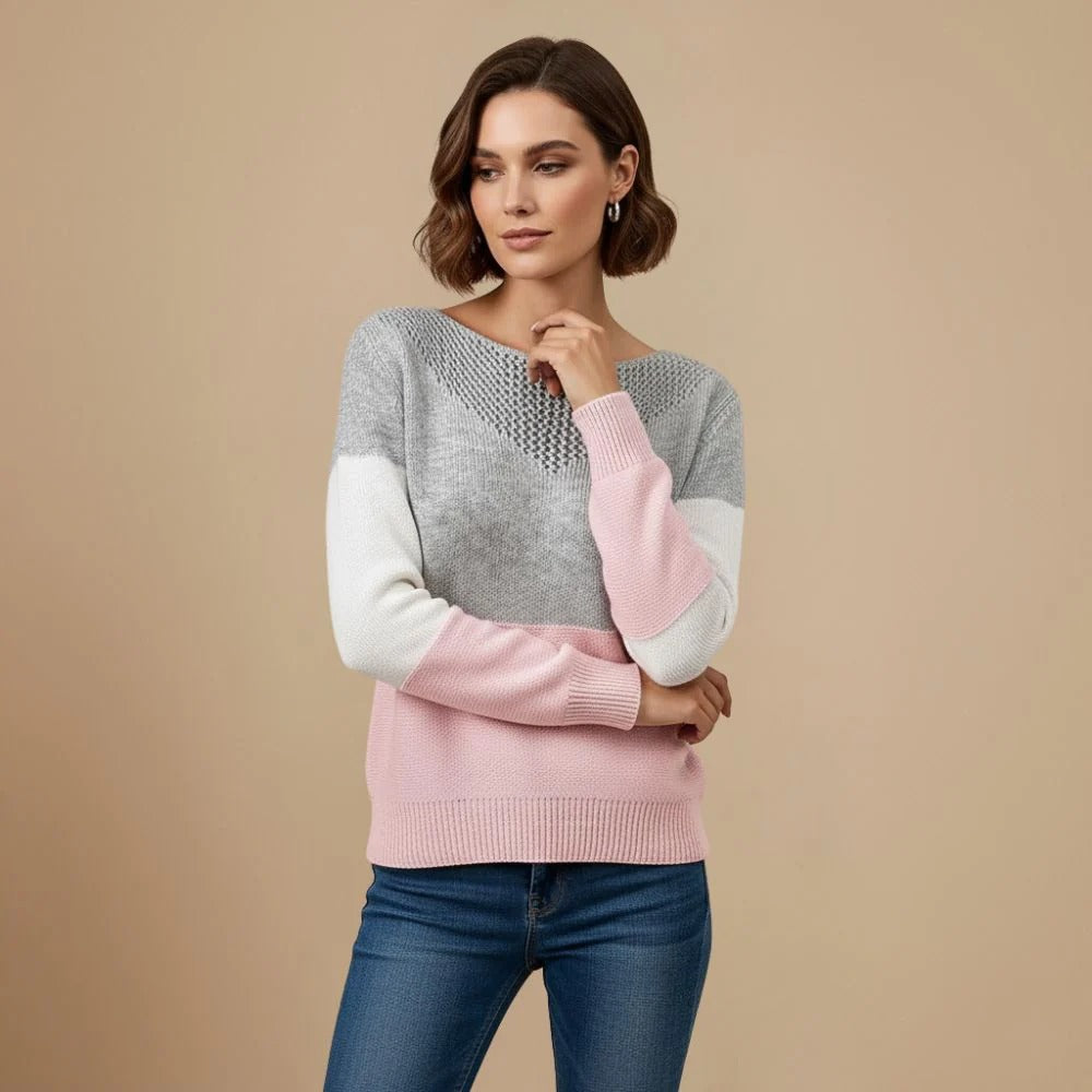 Ladies Colour Block Striped Knitted Jumper Sweater Fashion Grand