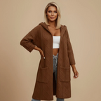 Women's Longline Cable Knit Hooded Open Cardigan Fashion Grand