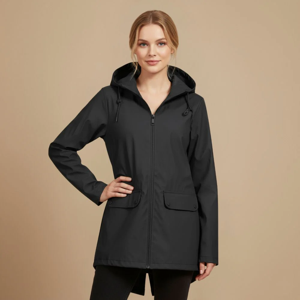 Lightweight Women's Hooded Zip Front Raincoat Fashion Grand