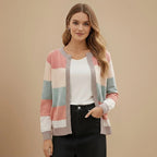 Women's Collarless Striped Long Sleeve Jacket Fashion Grand