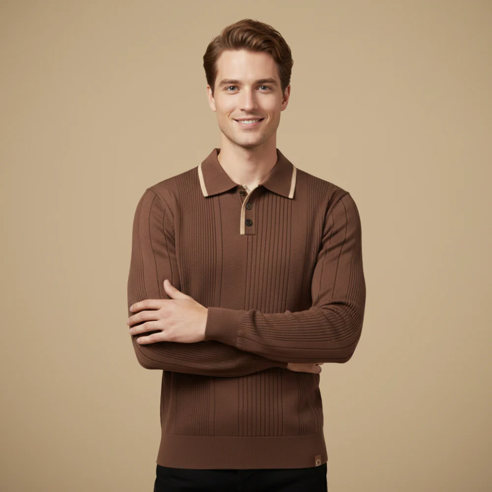 Men's button collar long sleeve polo shirt