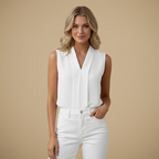 Simple Pleated Sleeveless V-Neck Top for Women Fashion Grand