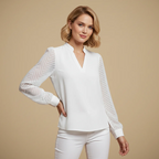 Women's V-Neck Long Sleeve Detail Blouse Fashion Grand