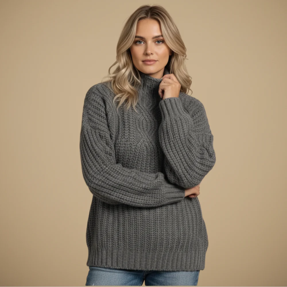 Women's Turtleneck Twist Knit Sweater Fashion Grand