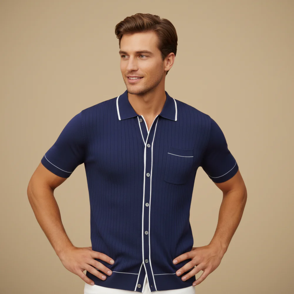 Men's Button Up Knitted Polo Shirt Fashion Grand