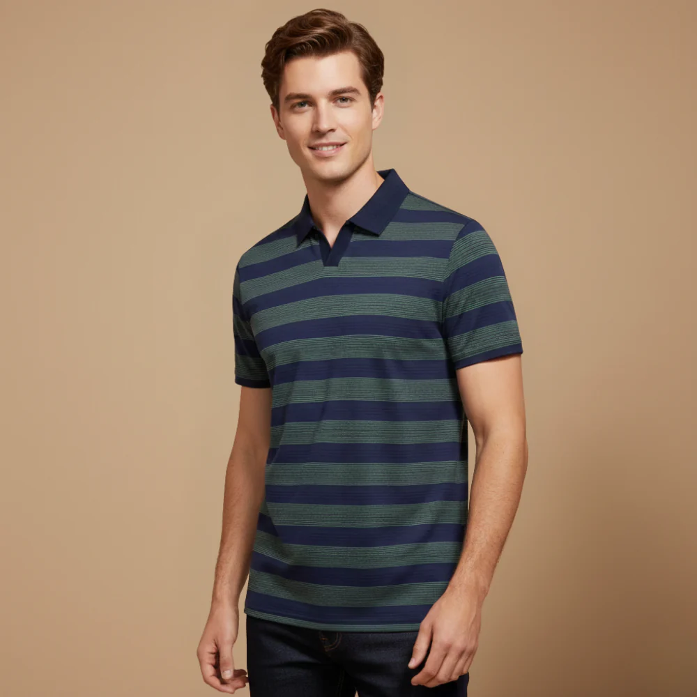 Men's striped v neck short sleeve polo shirt