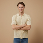 Men's short sleeved geometric design polo shirt