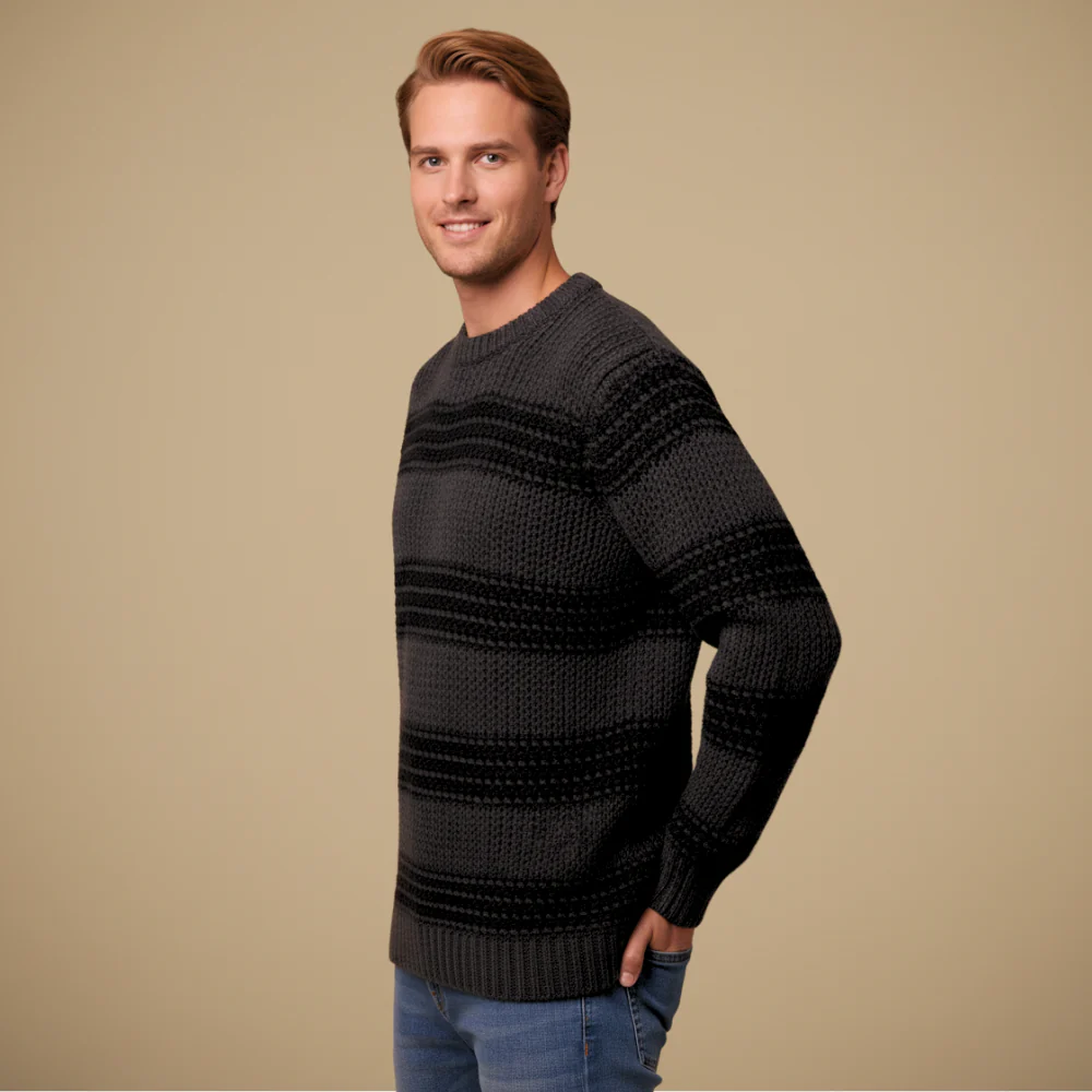 Men's Striped Crew Neck Stretch Pullover Sweater Fashion Grand