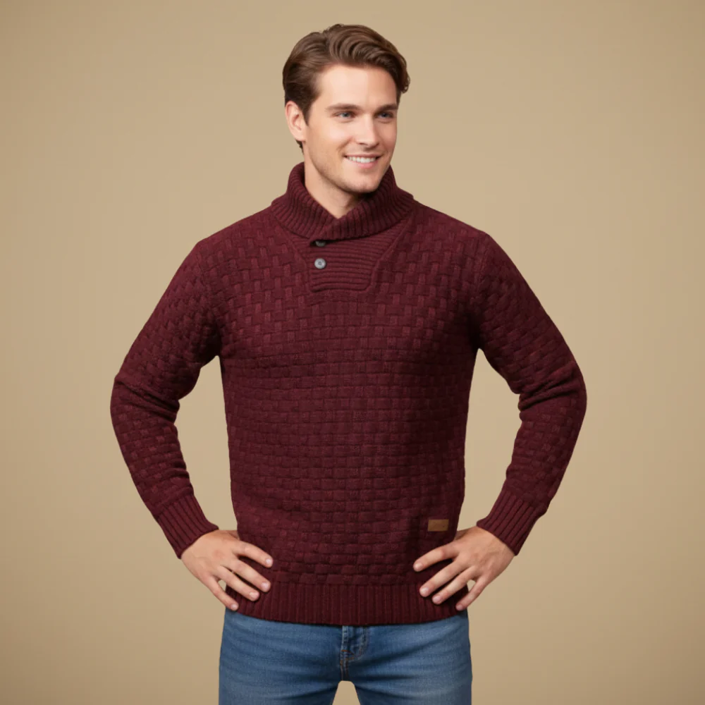 Men's knitted sweater with button collar Fashion Grand