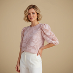 Women's Chiffon Round Neck Puff Top Fashion Grand