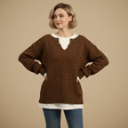 Women's Oversized V-Neck Thick Cable Jumper Fashion Grand