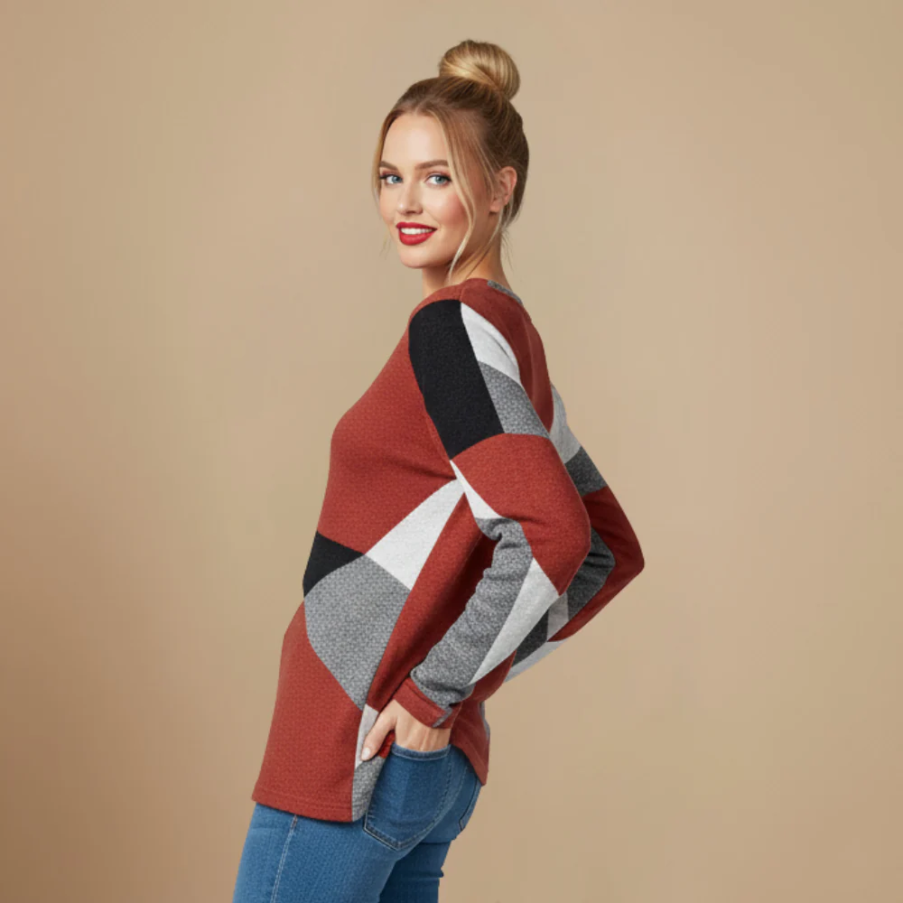 Women's Loose Sweater Geometric Patchwork Design Fashion Grand