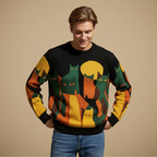 Men's Vintage Abstract Cat Print Sweater Fashion Grand