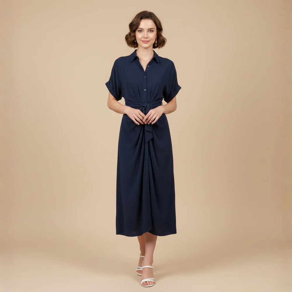 Women's Midi Dress with Waist Tie Fashion Grand