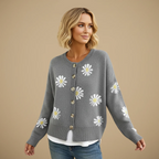 Daisy Embroidered Button-Up Cardigan for Women Fashion Grand