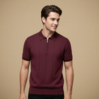 Men's quarter zip-up slim fit solid polo shirt