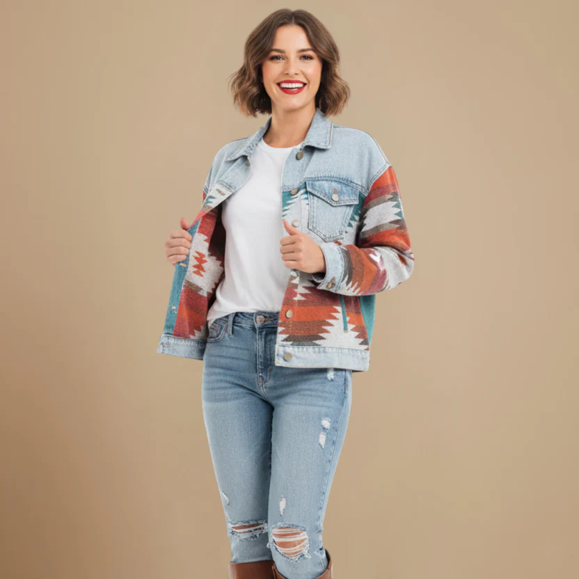 Retro Patchwork Button Closure Jacket for Women Fashion Grand