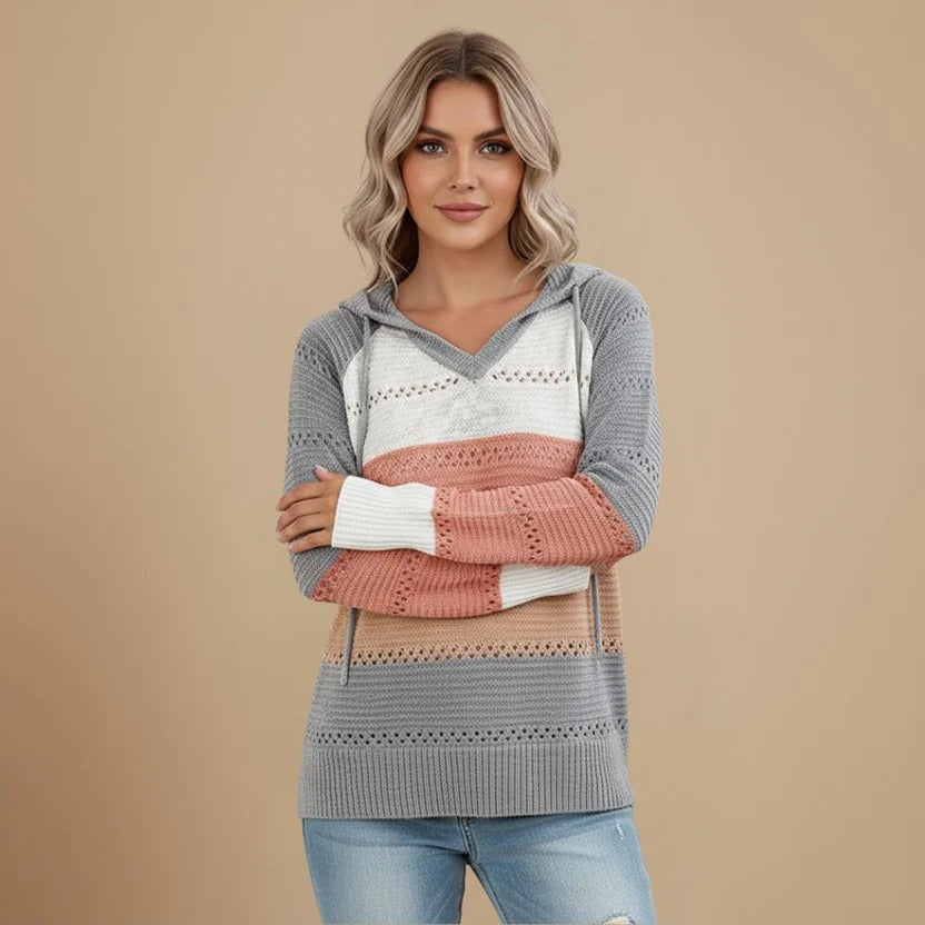 Striped Knitted V-Neck Jumper Sweater for Women Fashion Grand