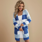 Women's Striped V Neck Soft Long Cardigan Fashion Grand