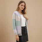 Women's Collarless Striped Long Sleeve Jacket Fashion Grand