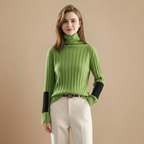 Ribbed High Collar Jumper Stripe Detail Pullover for Women Fashion Grand