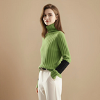 Ribbed High Collar Jumper Stripe Detail Pullover for Women Fashion Grand