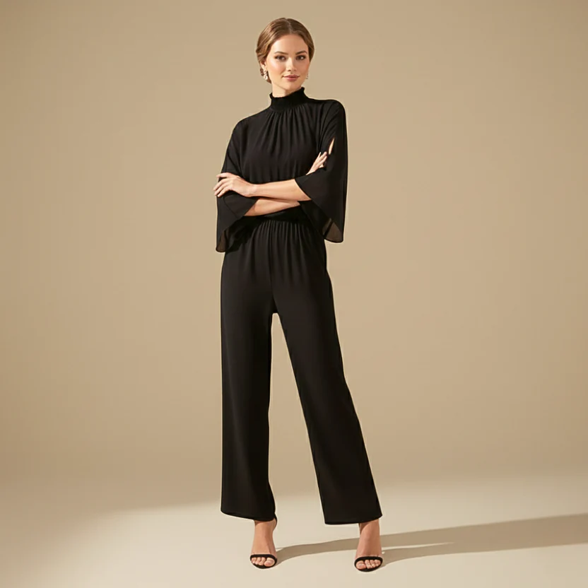 Women's Flowing Formal High-Neck Jumpsuit Fashion Grand