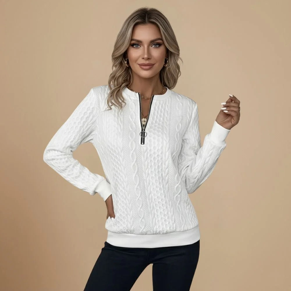 Cable Knit Quarter-Zip Jumper Sweater for Women Fashion Grand