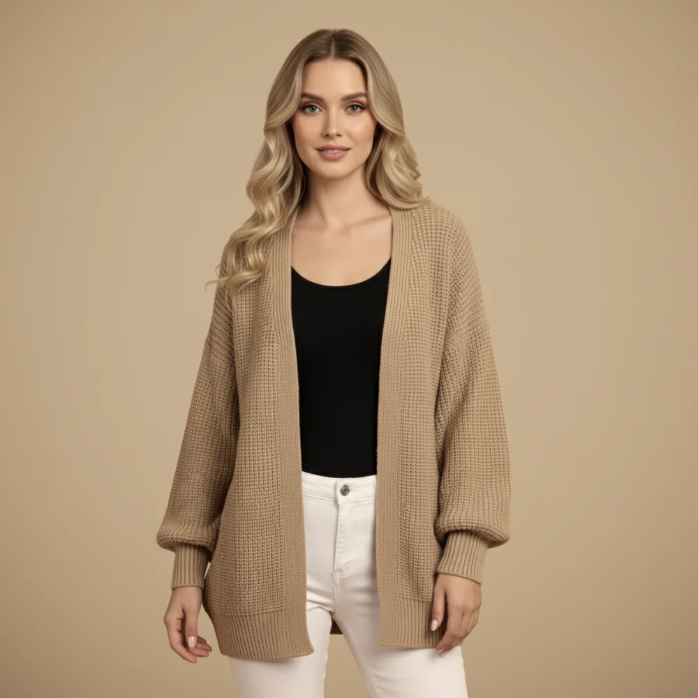 Women Chunky Knit Balloon Sleeve Open Cardigan Fashion Grand
